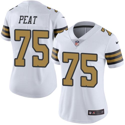 Nike Saints #75 Andrus Peat White Women's Stitched NFL Limited Rush Jersey - Click Image to Close